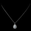 Antique Rhodium Silver Clear CZ Crystal Teardrop Pendent Necklace & Teardrop Leverback Dangle Bridal Wedding Jewelry Set 7740