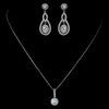 Antique Rhodium SIlver Clear CZ Crystal Round Pave Encrusted Pendent Bridal Wedding Necklace 7741 & Pave Encrusted Oval Drop Bridal Wedding Earrings 7778 Bridal Wedding Jewelry Set