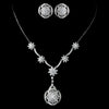 Antique Rhodium Silver Clear CZ Flower Crystal "Great Gatsby" Inspired Bridal Wedding Necklace Drop Bridal Wedding Necklace & Stud Earrings Jewelry Set 7743