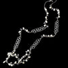 Silver Silk w/ Leaves, Pearls, and Clear Crystals Bridal Wedding Necklace 7834
