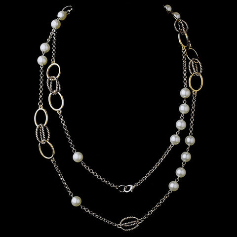 Silver Gold Pearl 48" Bridal Wedding Necklace 7987