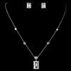 Antique Silver Clear Emerald Cut CZ Crystal & Rhinestone Bridal Wedding Jewelry Set 8109