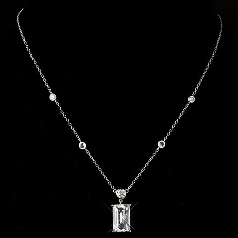 Antique Silver Clear Emerald Cut CZ Crystal & Rhinestone Bridal Wedding Jewelry Set 8109