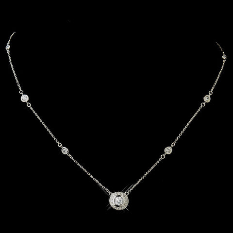 Antique Silver Clear CZ Crystal Bridal Wedding Necklace 8112 & Earrings Bridal Wedding Jewelry Set 3553