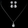 Antique Rhodium Silver Clear CZ Crystal Pendent Bridal Wedding Necklace 8114 & Cushnet Teardrop Pave Encrusted Drop Earrings 2900 Jewelry Set