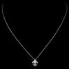 Antique Silver Clear French Inspired Fleur De Lis Bridal Wedding Necklace 8120