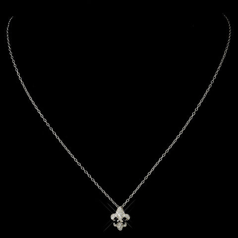 Silver Clear Fleur De Lis Rhinestone Bridal Wedding Necklace 8120 & Earrings 9249 Bridal Wedding Jewelry Set