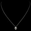 Antique Silver Clear French Inspired Fleur De Lis Bridal Wedding Necklace 8120