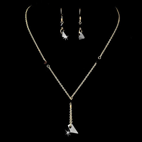 Bridal Wedding Necklace Earring Swarovski Crystal Bead Jewelry Set 8124 Gold Black