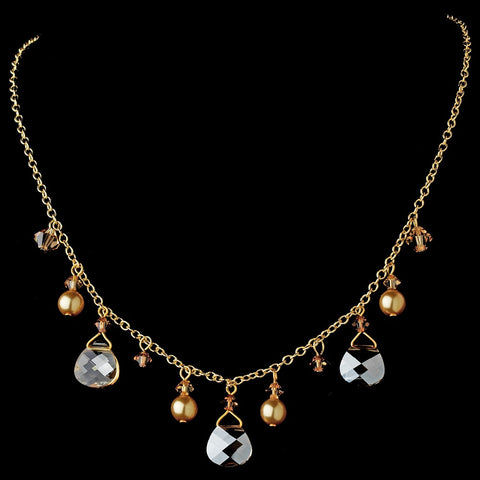 Bridal Wedding Necklace 8133 Gold Light Brown