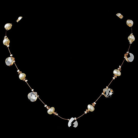 Bridal Wedding Necklace 8136 Silver Light Brown