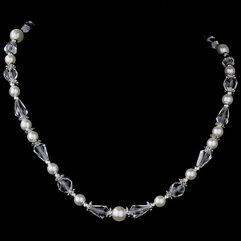 Swarovski Crystal & Pearl Bridal Wedding Necklace N 8148 Silver AB