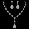 Rhodium Clear Round & Teardrop Pave CZ Crystal Bridal Wedding Necklace 82008 & Bridal Wedding Earrings 82009 Bridal Wedding Jewelry Set