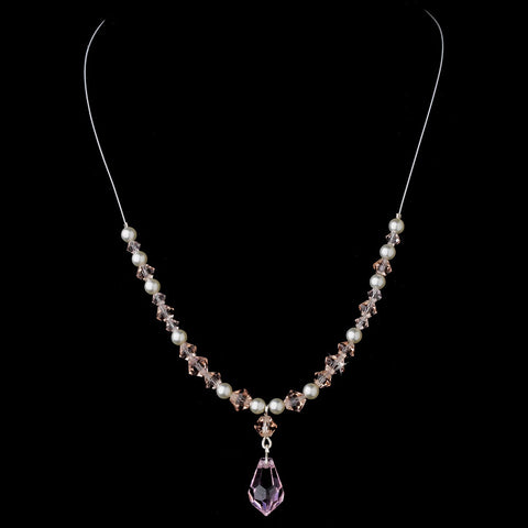 Bridal Wedding Necklace Earring Set NE 8354 Pink