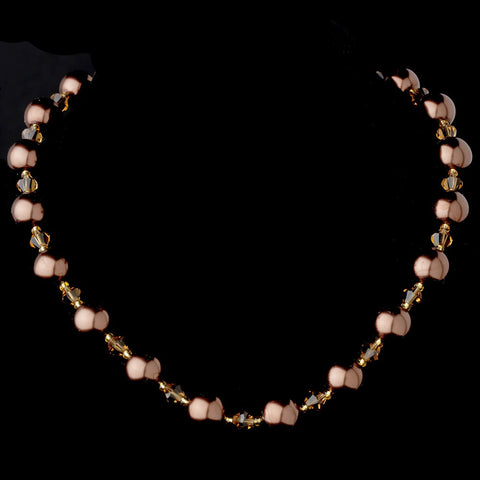 Bridal Wedding Necklace 8355 Gold Brown