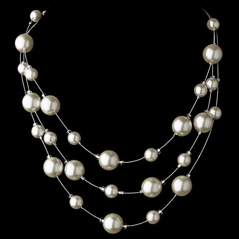 Ivory Pearl Illusion Bridal Wedding Necklace 8358