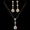 Gold Clear Round & Teardrop CZ Crystal Bridal Wedding Necklace 8623 & Bridal Wedding Earrings 8676 Bridal Wedding Jewelry Set