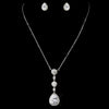 Antique Silver Clear CZ Bridal Wedding Earrings 8747 & Tear Drop Bridal Wedding Necklace 8623