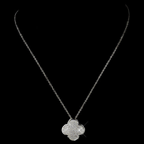 Chic Silver Micro Pave Clover Bridal Wedding Necklace 8640
