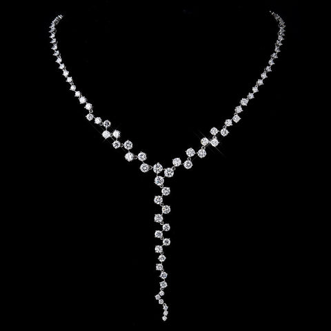 Antique Silver Clear CZ Multi Cut Stone Necklace 8649 & Earrings 8654 Bridal Wedding Jewelry Set