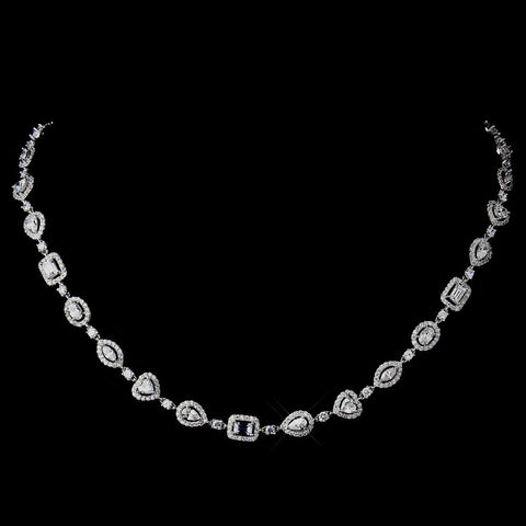 Antique Silver Clear CZ Crystal Bridal Wedding Necklace 8650 & Bridal Wedding Earrings 8650 Bridal Wedding Jewelry Set