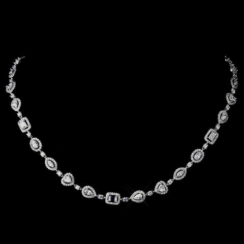Antique Silver Clear CZ Crystal Bridal Wedding Necklace N 8650