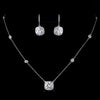 Antique Silver Clear Princess Cut CZ Bridal Wedding Necklace & Earrings 8652
