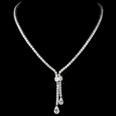 Antique Silver Clear Tear Drop CZ Crystal Bridal Wedding Jewelry Set 8653