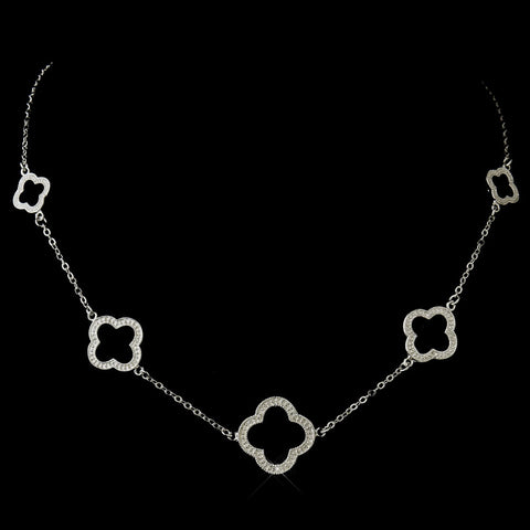 Alluring Antique Silver Designer Inspired Clover Bridal Wedding Necklace 8715