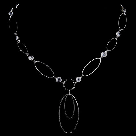 Silver Clear Oval Crystal Dangle Bridal Wedding Jewelry Set 8725