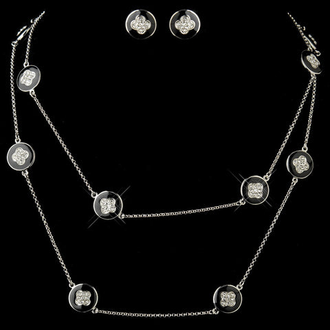 Black Stone with Silver and Crystal Bridal Wedding Jewelry Set 8728