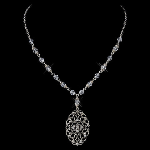 Silver Clear Crystal Swirl Bridal Wedding Necklace 8738