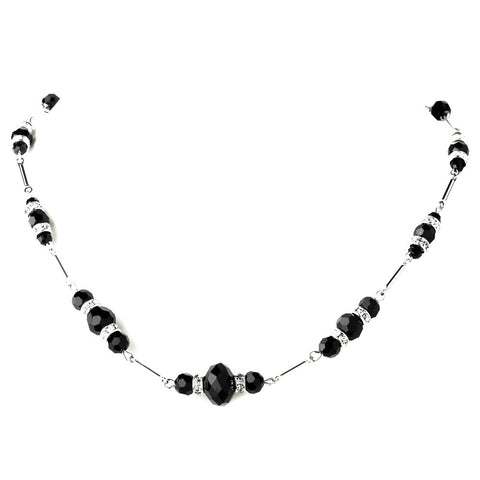 Silver Black Crystal & Rhinestone Bridal Wedding Necklace 8741