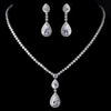 Antique Silver Clear Tear Drop CZ Stone Bridal Wedding Necklace 8749 & Bridal Wedding Earrings 8656