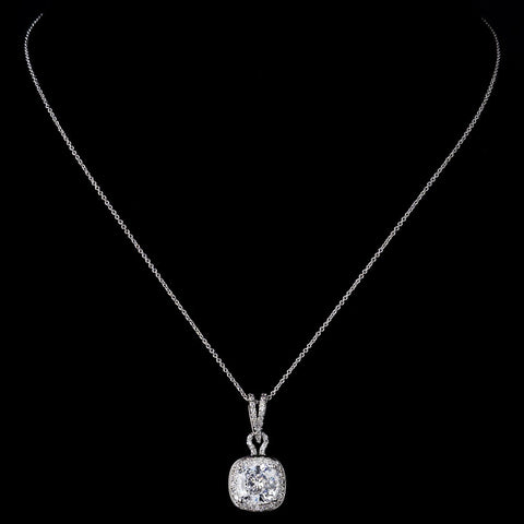 Silver Clear Cushion Cut CZ Crystal Bridal Wedding Necklace 8750