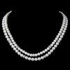 Silver Diamond White Pearl and Pave Ball Bridal Wedding Necklace 8760