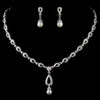 Silver Ivory Drop Pearl and Clear CZ Stone Bridal Wedding Jewelry Set 8763