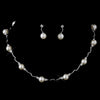 Silver Ivory Pearl and CZ Crystal Bridal Wedding Jewelry Set 8764