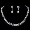 Silver Ivory Pearl and Clear CZ Stone Bridal Wedding Necklace 8765 & Bridal Wedding Earrings 8765
