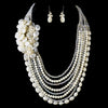 Silver Ivory Pearl & Austrian Crystal Flower Necklace 8769 & Earrings 8253 Bridal Wedding Jewelry Set