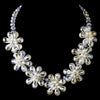 Silver Ivory Pearl & Floral Crystal Bridal Wedding Necklace 8776