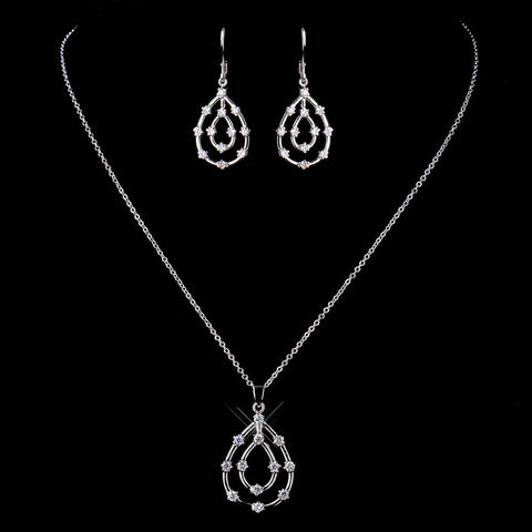 Silver Clear CZ Crystal Bridal Wedding Jewelry Set 8787