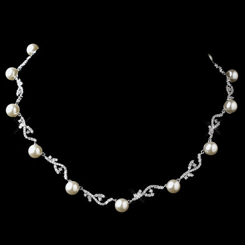 Gorgeous Antique Silver Diamond White Bridal Wedding Necklace 8907