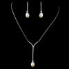 Antique Silver Diamond White Freshwater Pearl Necklace & Earrings Bridal Wedding Jewelry Set 8908