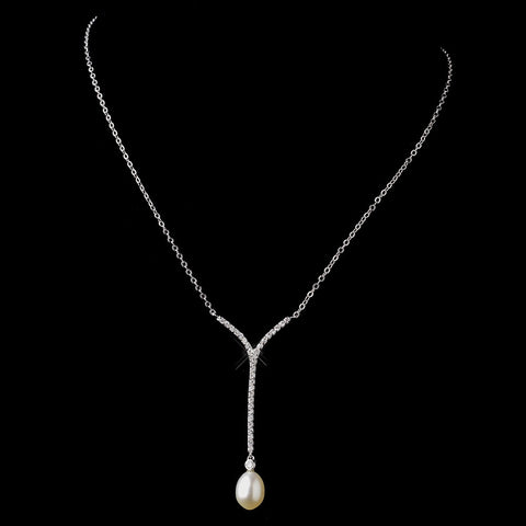 Antique Silver Diamond White Bridal Wedding Necklace 8908