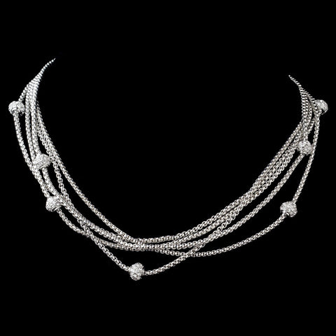 Vintage Cubic Zirconia Multi Silver Clear Bridal Wedding Necklace N 8913