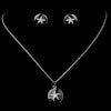 Matching Silver Black Enamel CZ Starfish Pendent & Earrings Bridal Wedding Jewelry Set 8940