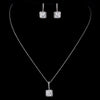 Antique Silver Clear CZ Princess Cut Bridal Wedding Necklace 9251 & Bridal Wedding Earrings 9248