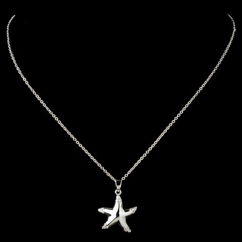 Silver Clear CZ Crystal Starfish Pendant Bridal Wedding Necklace 9257
