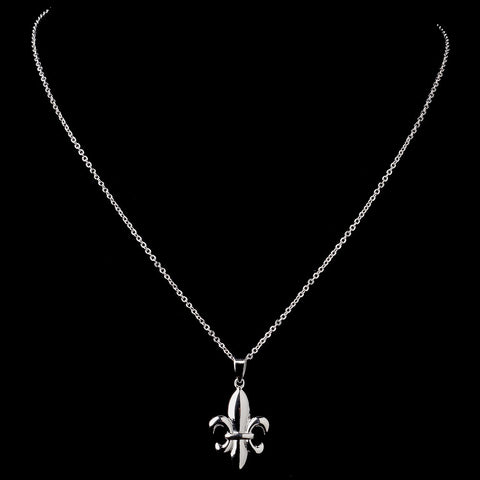 Silver Clear Fleur De Lis Pendant Bridal Wedding Necklace 9258